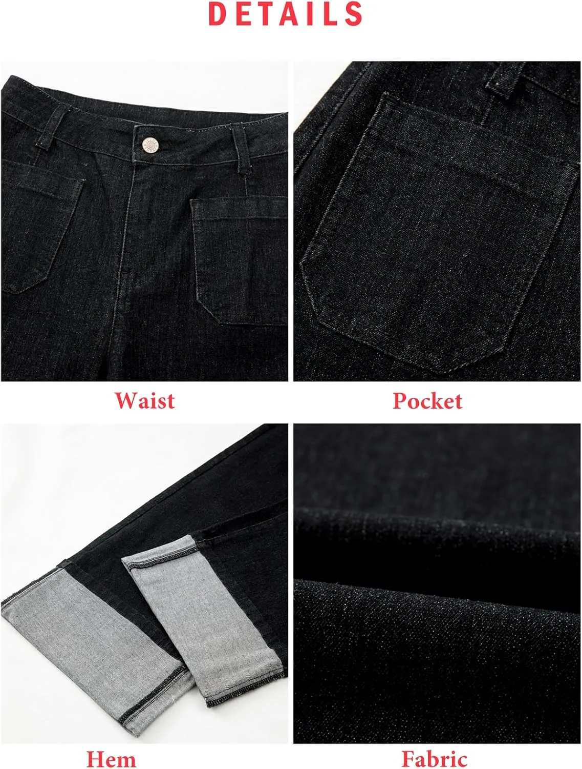EVALESS Womens Jeans High Waisted Stretchy Cuffed Wide Leg Denim Pants with Pockets