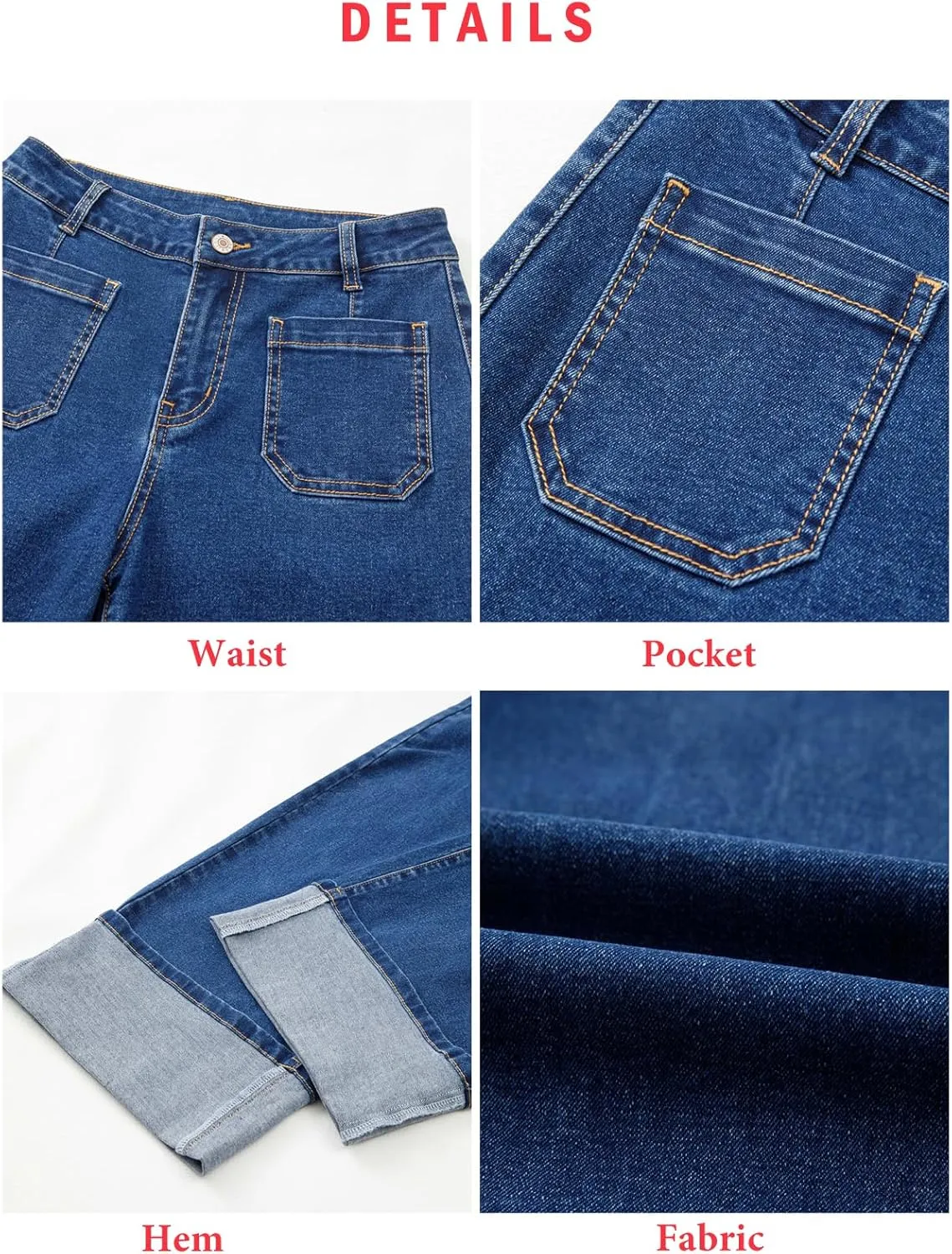 EVALESS Womens Jeans High Waisted Stretchy Cuffed Wide Leg Denim Pants with Pockets