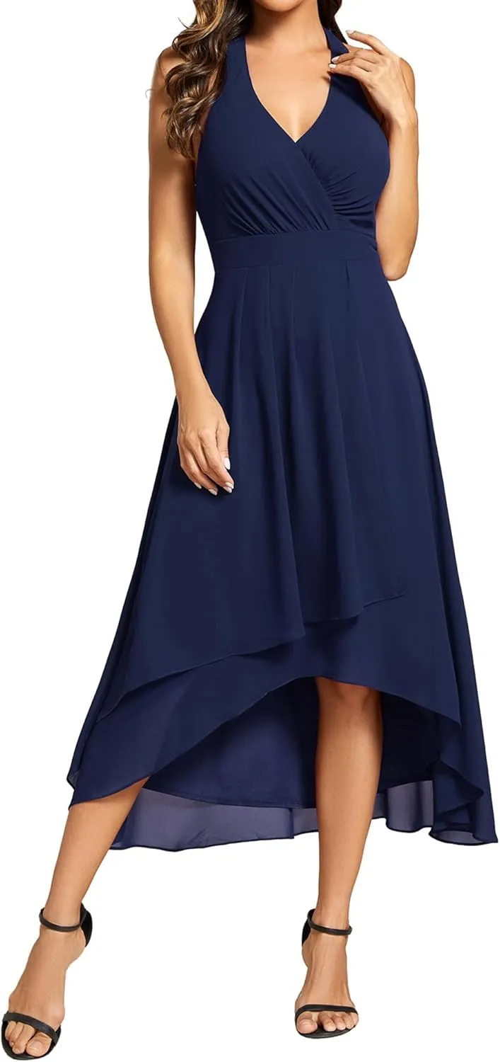 Ever-Pretty Women's Sexy Halter Hi-Lo Homecoming Dresses Chiffon A Line Wedding Guest Dress