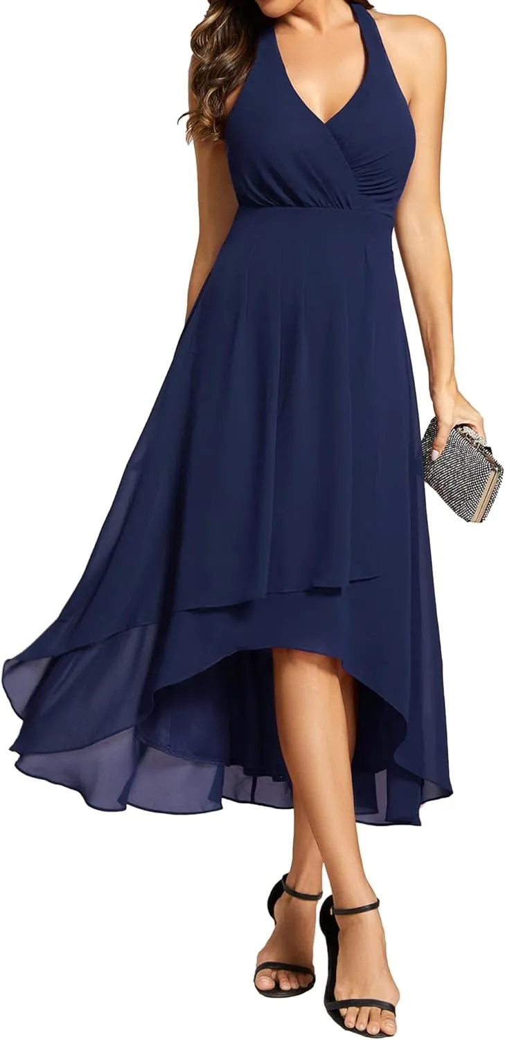 Ever-Pretty Women's Sexy Halter Hi-Lo Homecoming Dresses Chiffon A Line Wedding Guest Dress