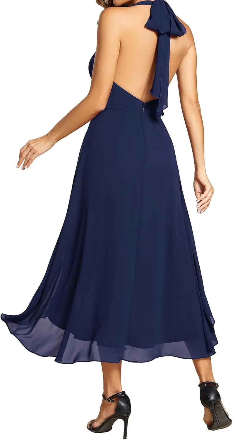 Ever-Pretty Women's Sexy Halter Hi-Lo Homecoming Dresses Chiffon A Line Wedding Guest Dress