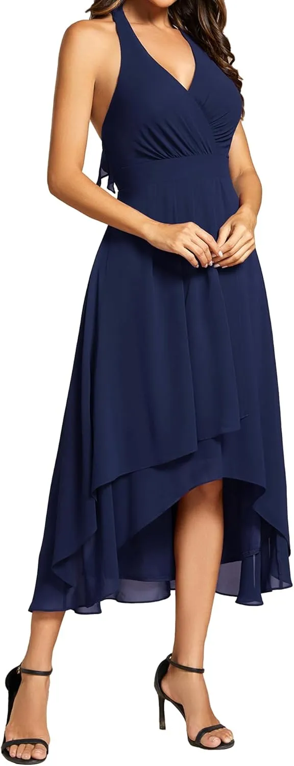 Ever-Pretty Women's Sexy Halter Hi-Lo Homecoming Dresses Chiffon A Line Wedding Guest Dress