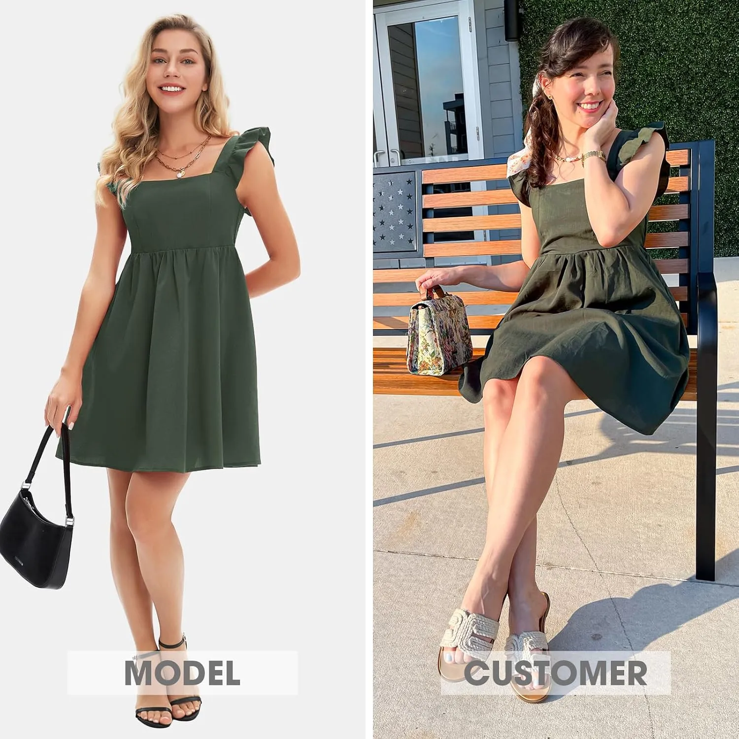 EXLURA Women's Summer Square Neck Sleeveless Casual Boho Ruffle Dress 2025 Backless Beach Teen Sundresses with Pockets
