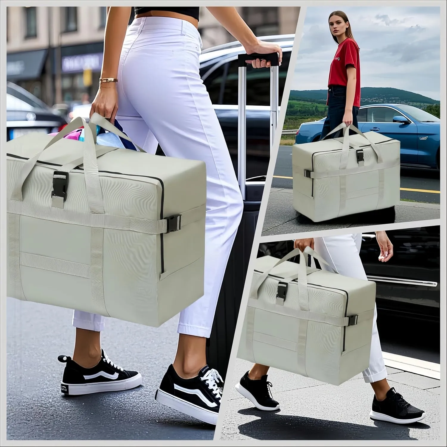 Extra Large Storage Duffle Bag for Travel Waterproof Carry on Weekend Overnight Storage Bag over Luggage for Camping, Movingshopping (120L-Silver grey)
