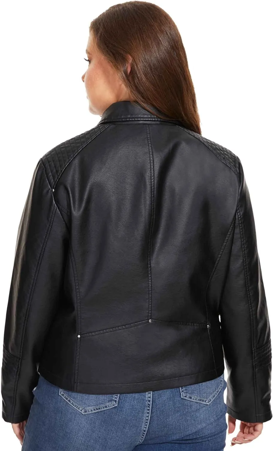 Fahsyee Women's Faux Leather Jackets, Zip Up Motorcycle Short PU Moto Biker Outwear Fitted Plus Size Coat