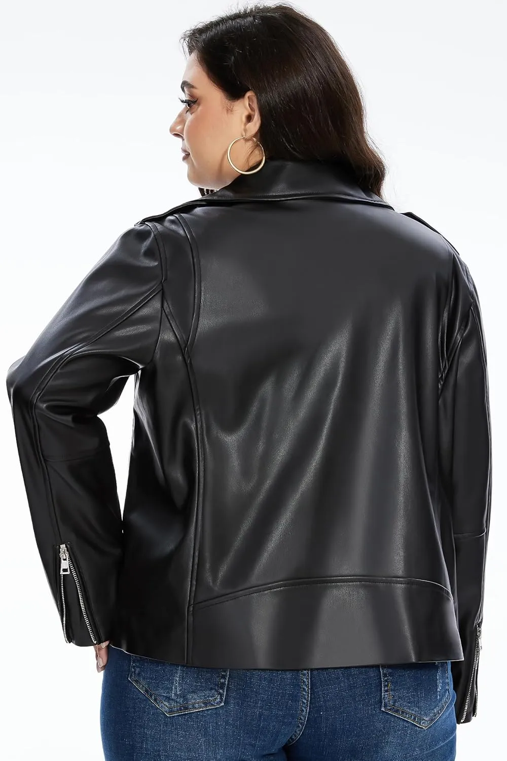 Fahsyee Women's Faux Leather Jackets, Zip Up Motorcycle Short PU Moto Biker Outwear Fitted Plus Size Coat