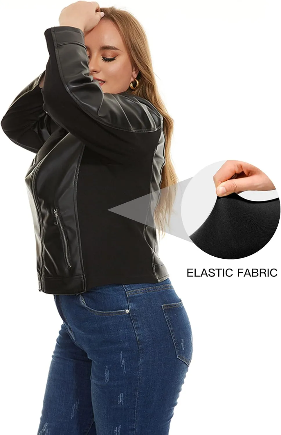 Fahsyee Women's Faux Leather Jackets, Zip Up Motorcycle Short PU Moto Biker Outwear Fitted Plus Size Coat