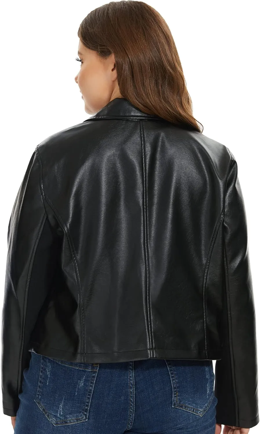 Fahsyee Women's Faux Leather Jackets, Zip Up Motorcycle Short PU Moto Biker Outwear Fitted Plus Size Coat