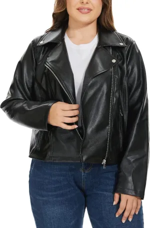 Fahsyee Women's Faux Leather Jackets, Zip Up Motorcycle Short PU Moto Biker Outwear Fitted Plus Size Coat
