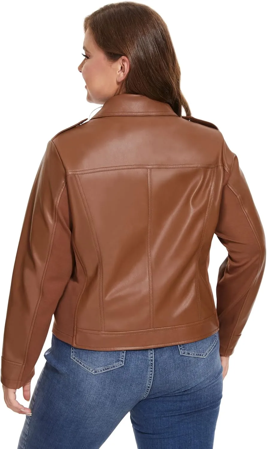 Fahsyee Women's Faux Leather Jackets, Zip Up Motorcycle Short PU Moto Biker Outwear Fitted Plus Size Coat