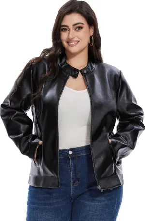 Fahsyee Women's Faux Leather Jackets, Zip Up Motorcycle Short PU Moto Biker Outwear Fitted Plus Size Coat