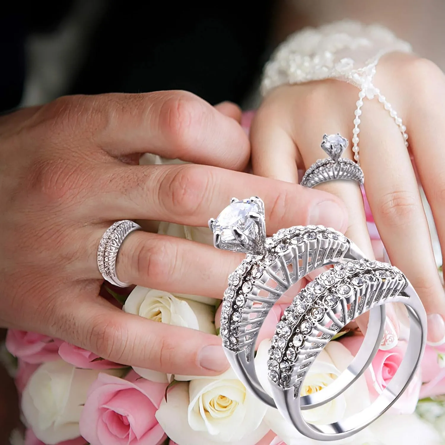 Fashion Couple Diamond Ring Marriage aesthetic Proposal Teen Girl Jewelry Accessories Essential Zircon Ring outdoor