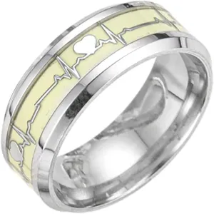 Fashion Luminous Ring Glow in the Dark Stainless Steel Ring Promise Heartbeat Ring Jewelry for Men Women Birthday