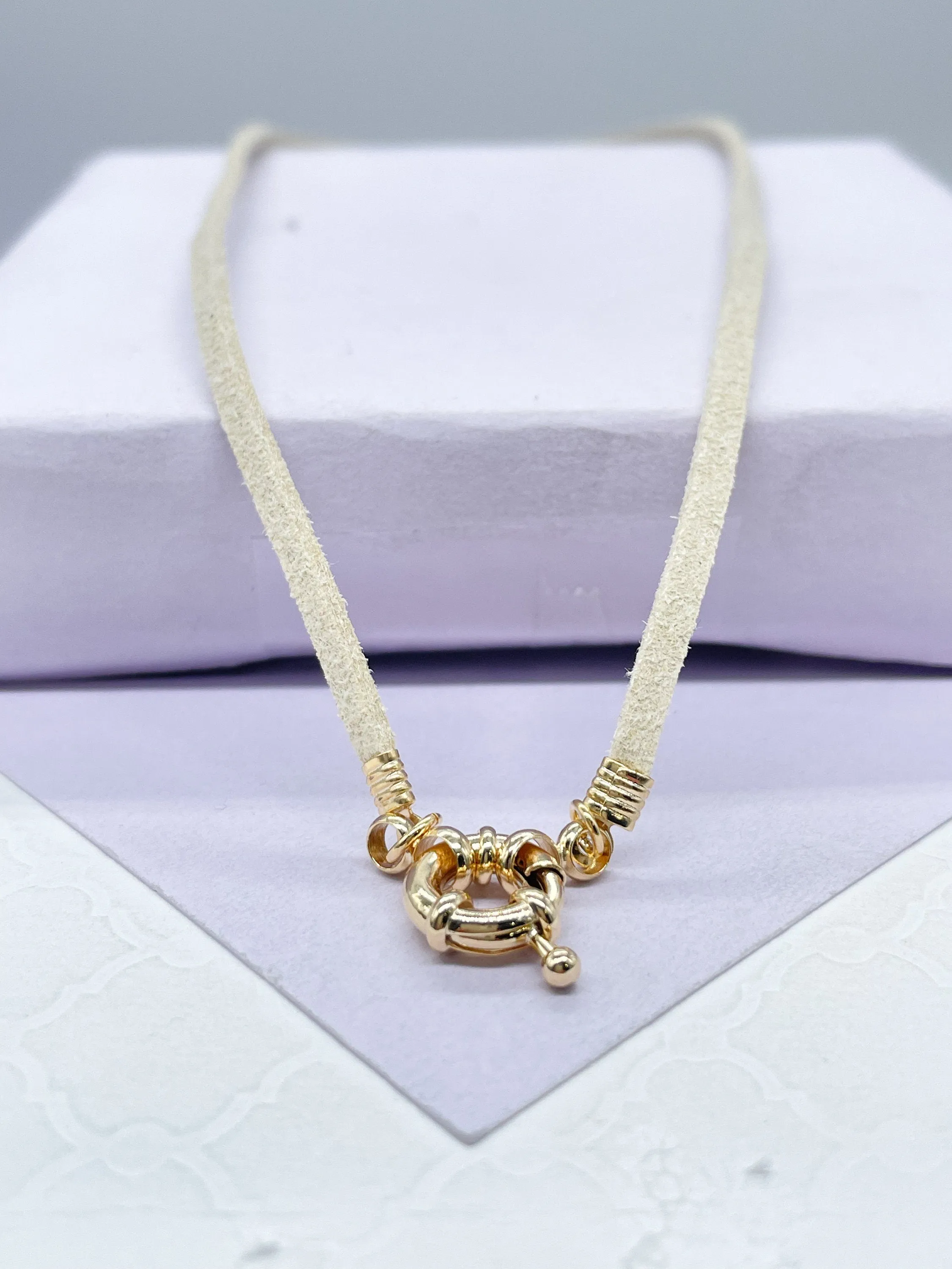 Faux Leather Choker Necklace with 18k Gold Filled 11mm Carabiner Clasp