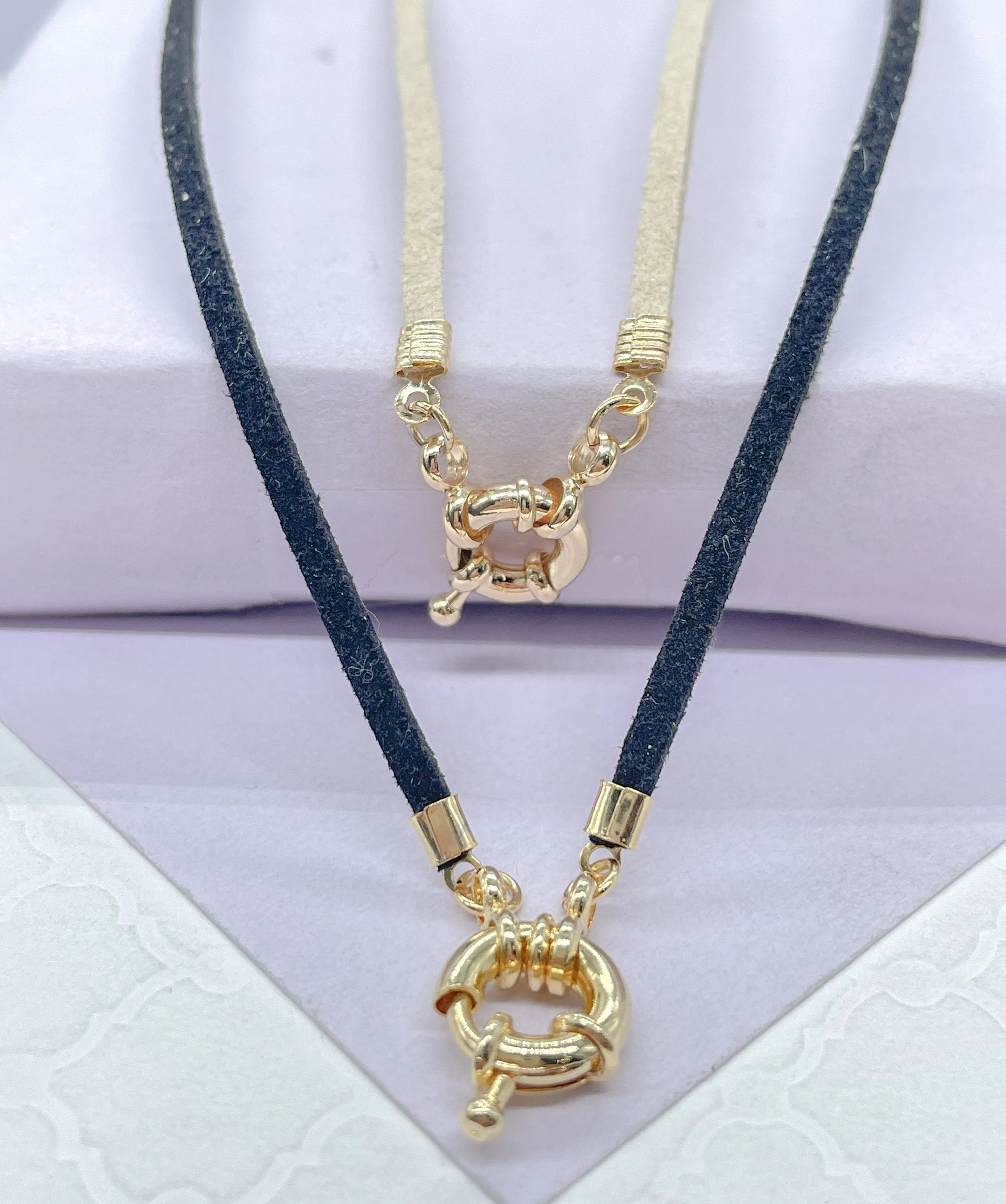 Faux Leather Choker Necklace with 18k Gold Filled 11mm Carabiner Clasp