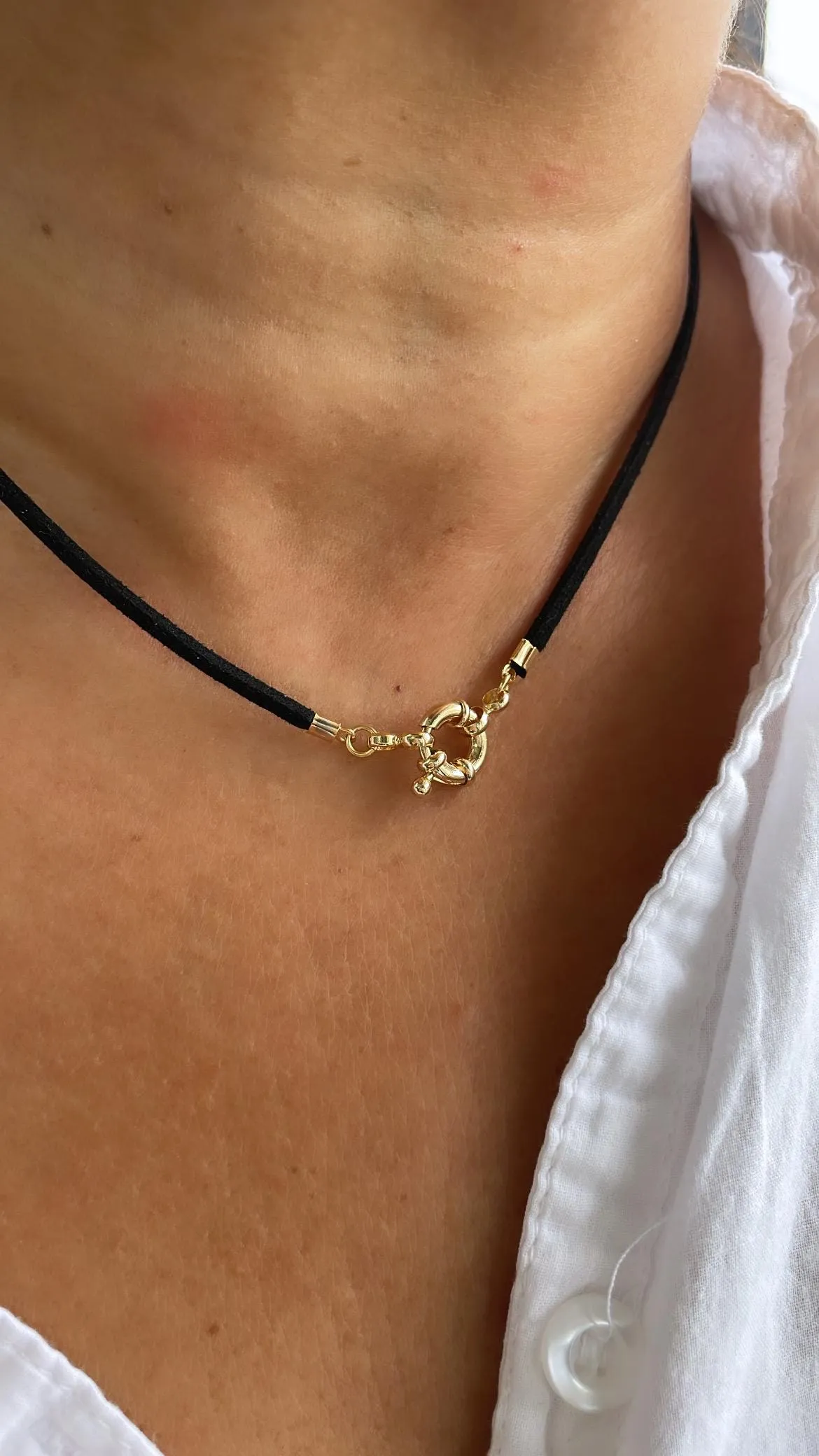 Faux Leather Choker Necklace with 18k Gold Filled 11mm Carabiner Clasp