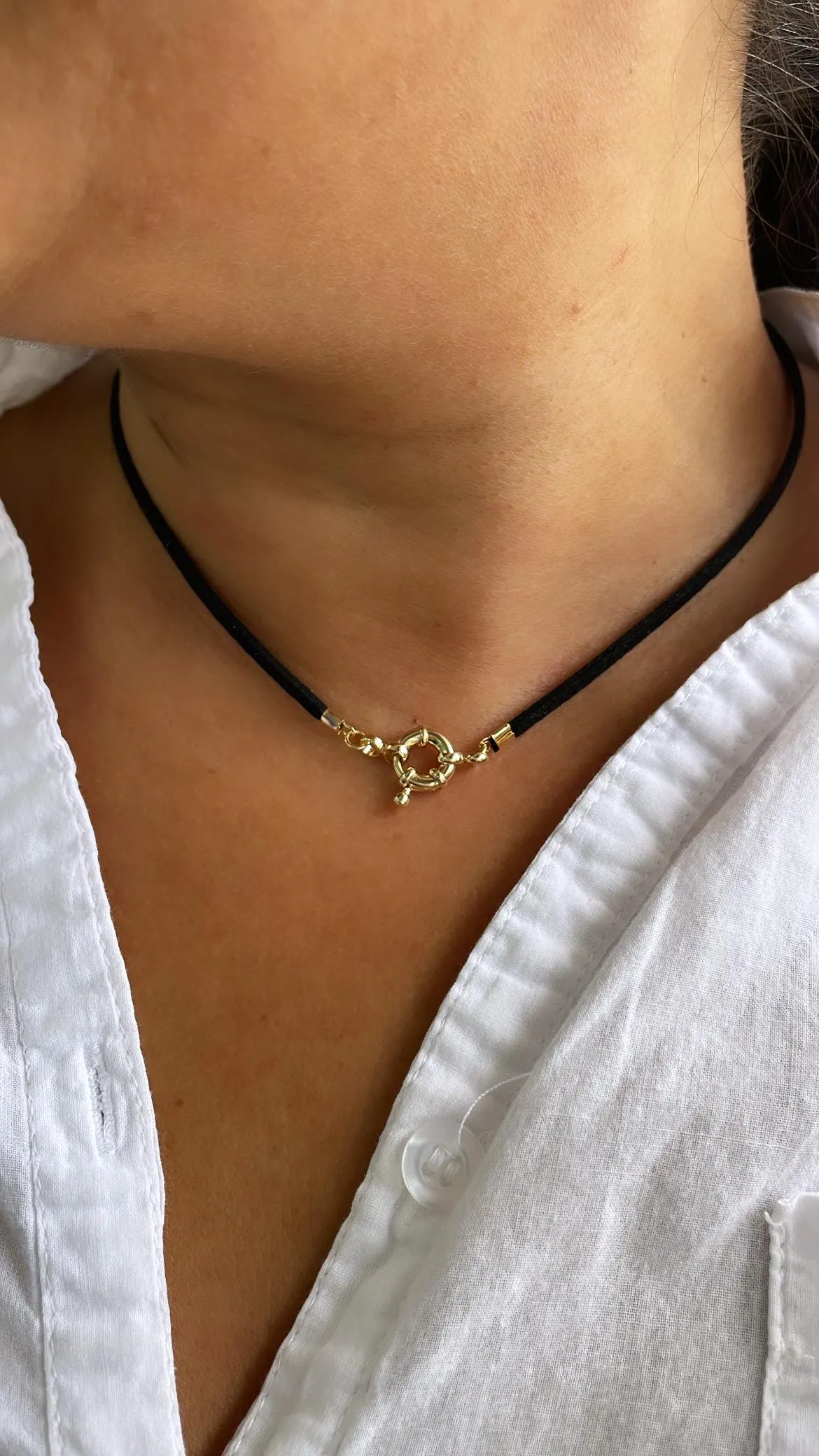 Faux Leather Choker Necklace with 18k Gold Filled 11mm Carabiner Clasp