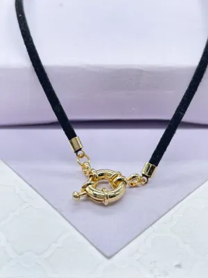 Faux Leather Choker Necklace with 18k Gold Filled 11mm Carabiner Clasp
