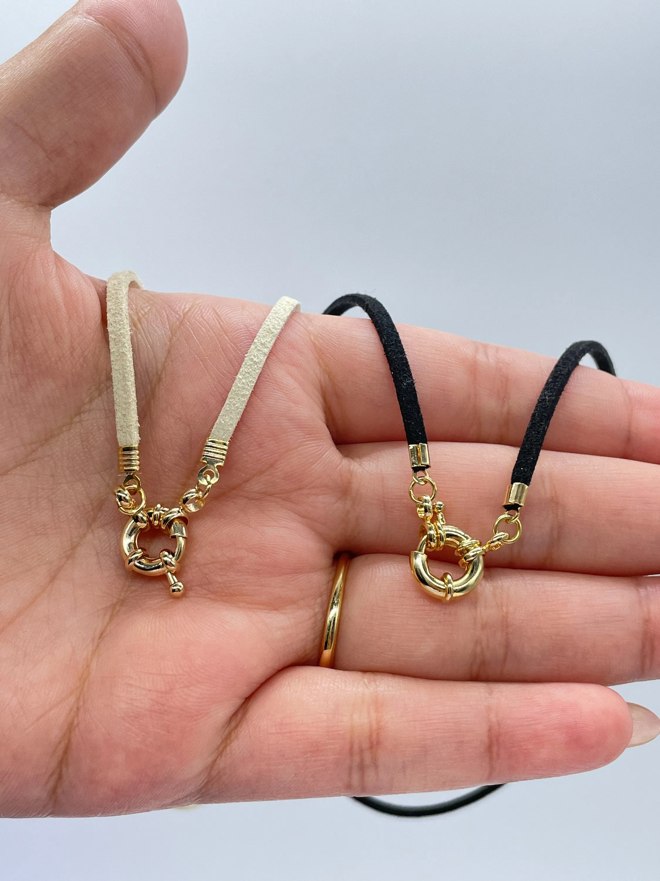 Faux Leather Choker Necklace with 18k Gold Filled 11mm Carabiner Clasp