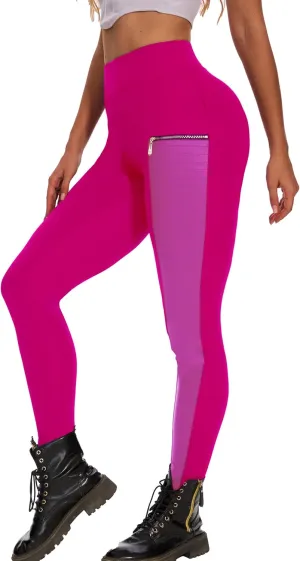 Faux Leather Leggings for Women Pleather Pant Elastic Mid Waisted Stretchy Patch Zip Tights