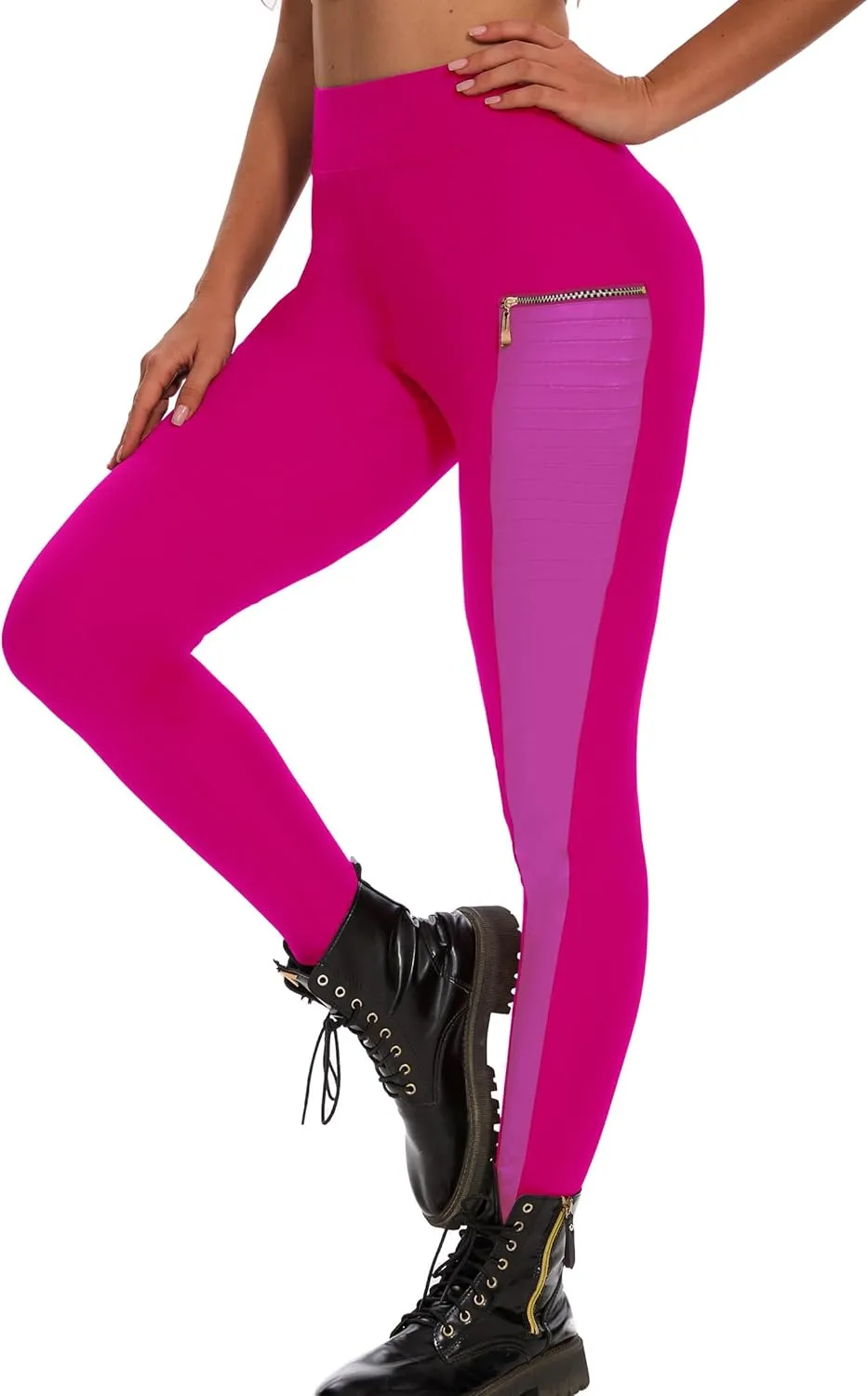 Faux Leather Leggings for Women Pleather Pant Elastic Mid Waisted Stretchy Patch Zip Tights