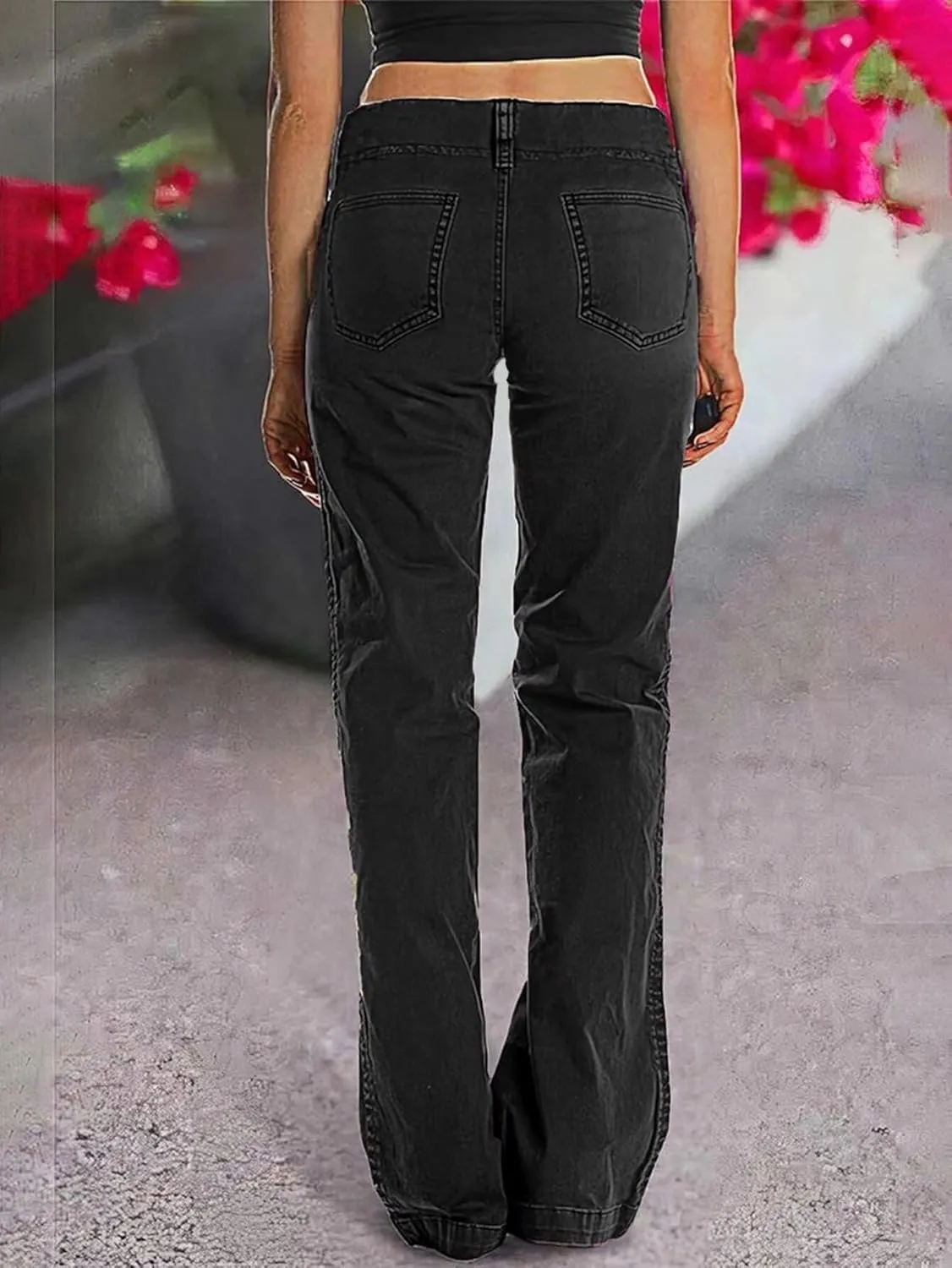 Flamingals Women's Wide Leg Jeans Mid Waist Causal Straight Leg Business Cargo Pants