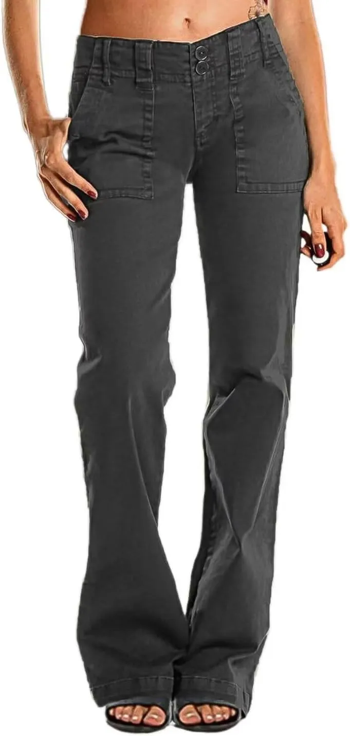 Flamingals Women's Wide Leg Jeans Mid Waist Causal Straight Leg Business Cargo Pants