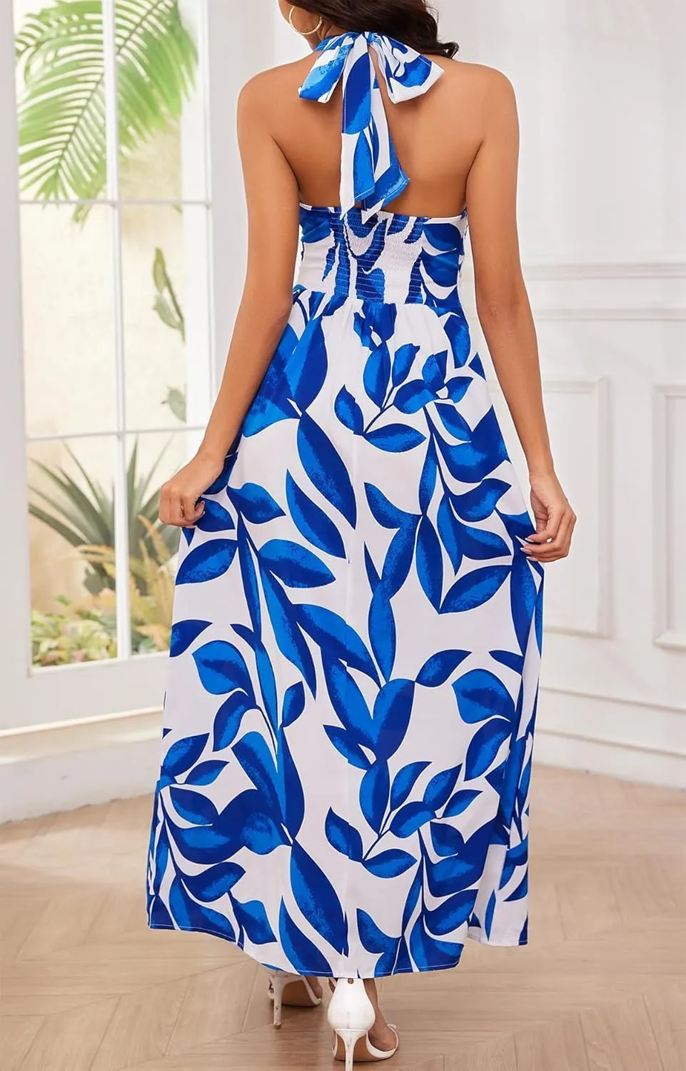 Floral Dress for Women Halter Neck Sleeveless 2025 Summer Sundress Swing Beach Long Maxi Dress Casual Flowy Ladies Outfits