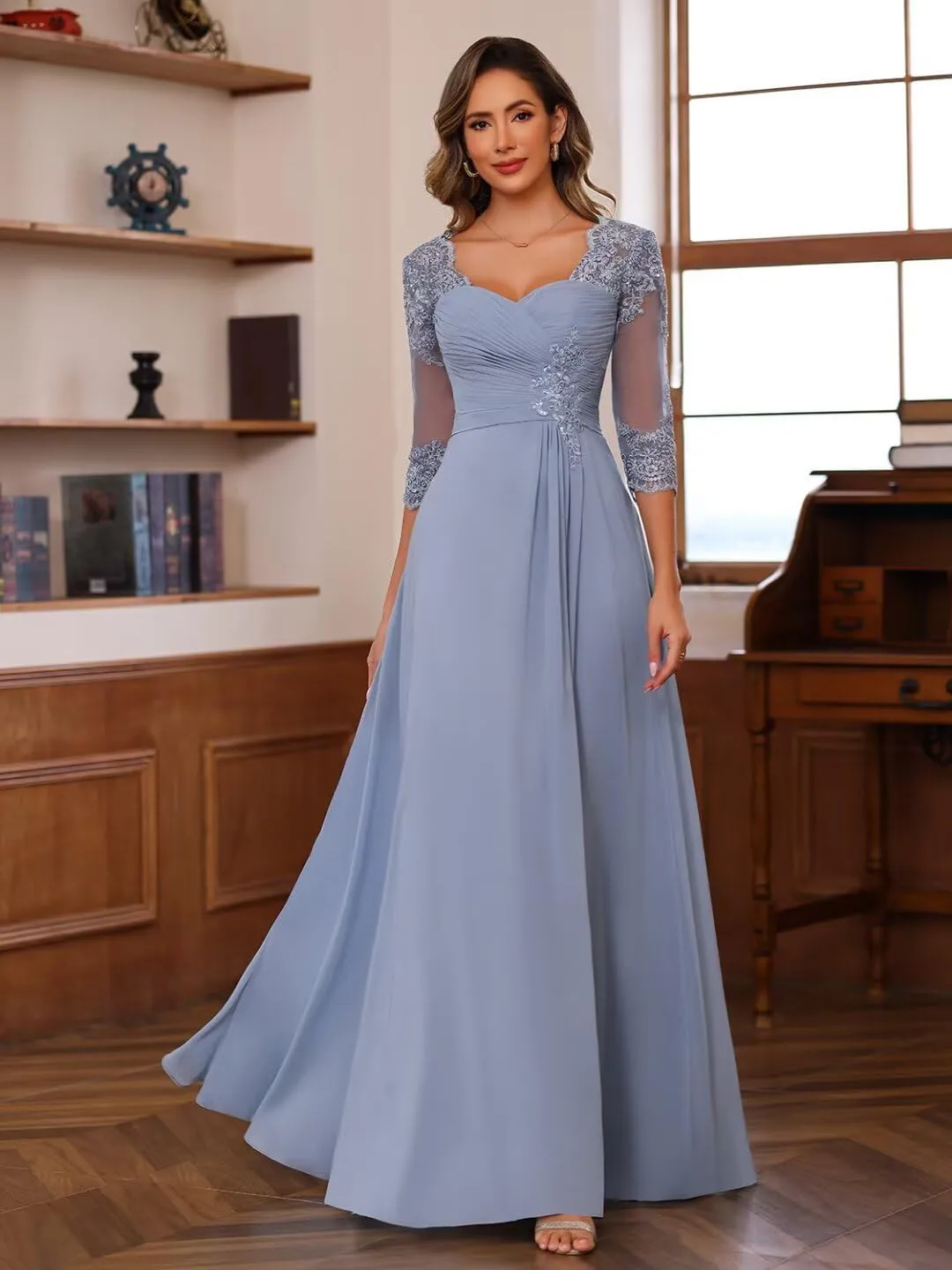Floral Lace Illusion Mother of The Bride Dresses for Wedding Long Formal Evening Gowns for Women WD114