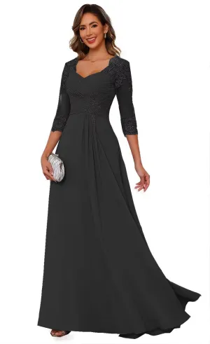 Floral Lace Illusion Mother of The Bride Dresses for Wedding Long Formal Evening Gowns for Women WD114