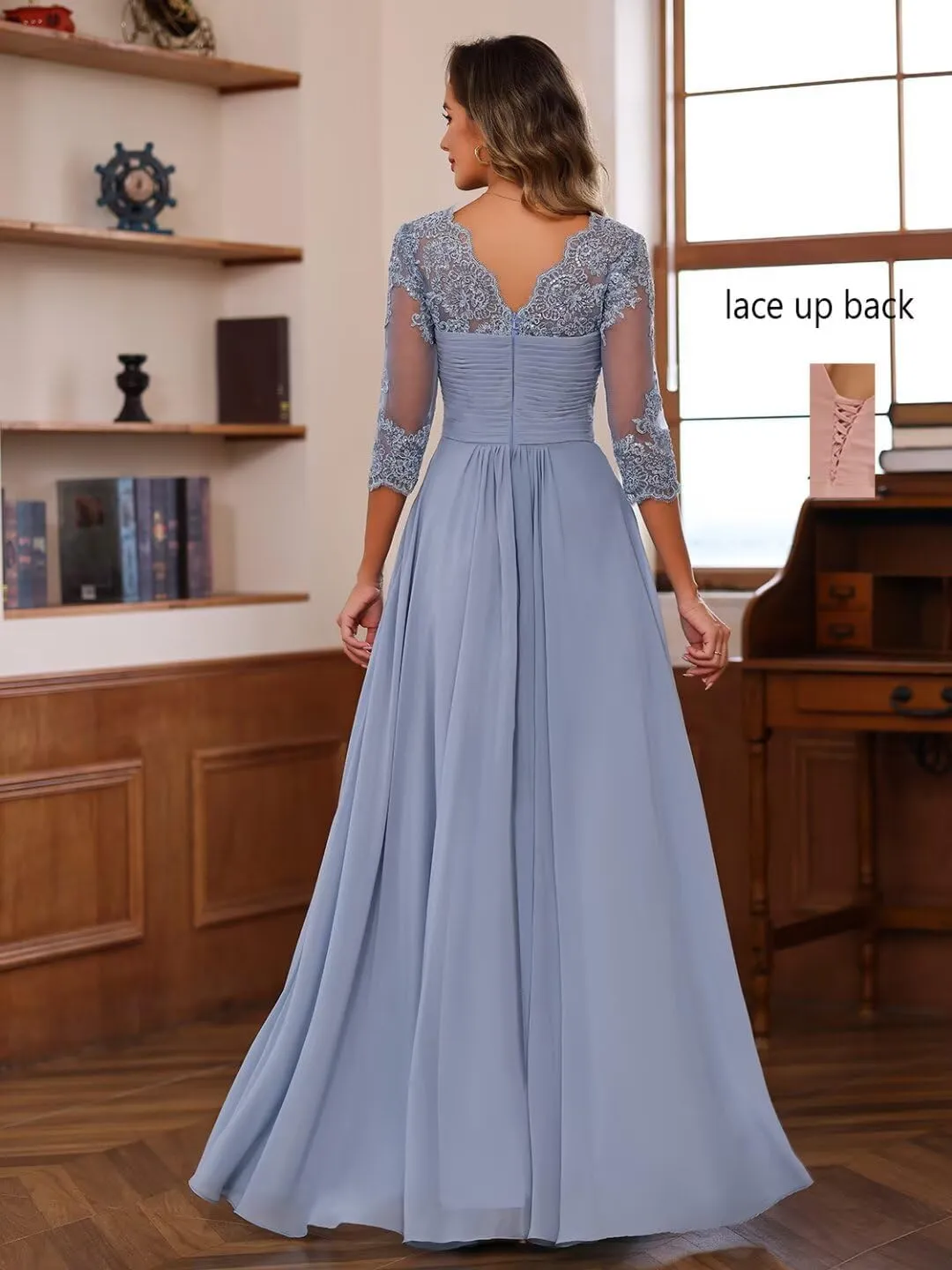 Floral Lace Illusion Mother of The Bride Dresses for Wedding Long Formal Evening Gowns for Women WD114