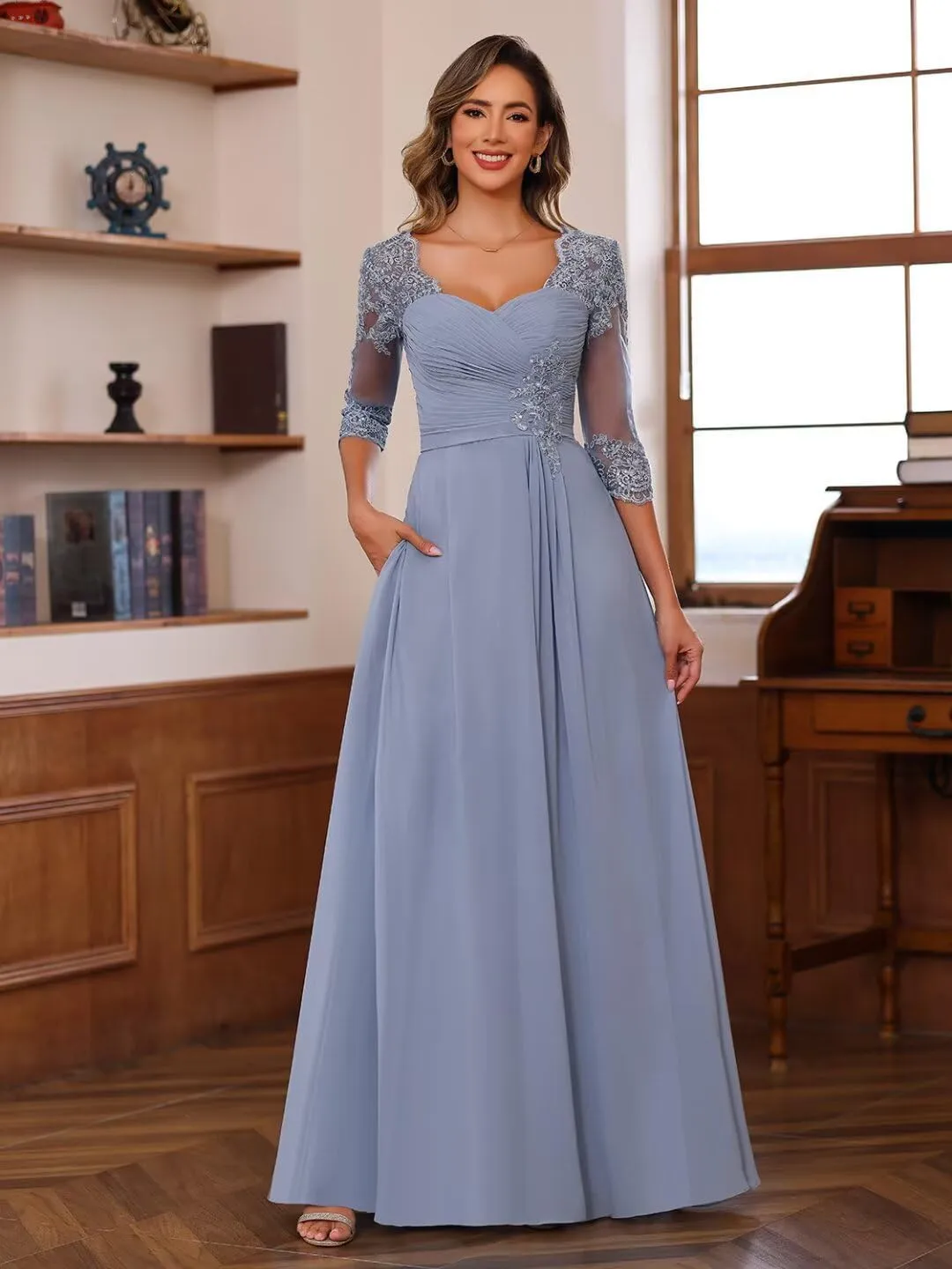 Floral Lace Illusion Mother of The Bride Dresses for Wedding Long Formal Evening Gowns for Women WD114