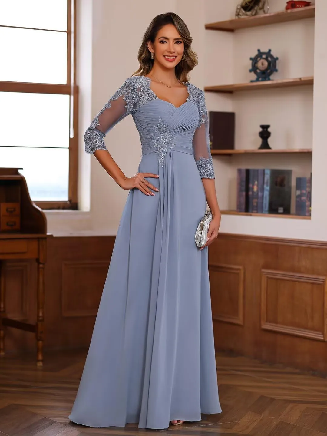 Floral Lace Illusion Mother of The Bride Dresses for Wedding Long Formal Evening Gowns for Women WD114