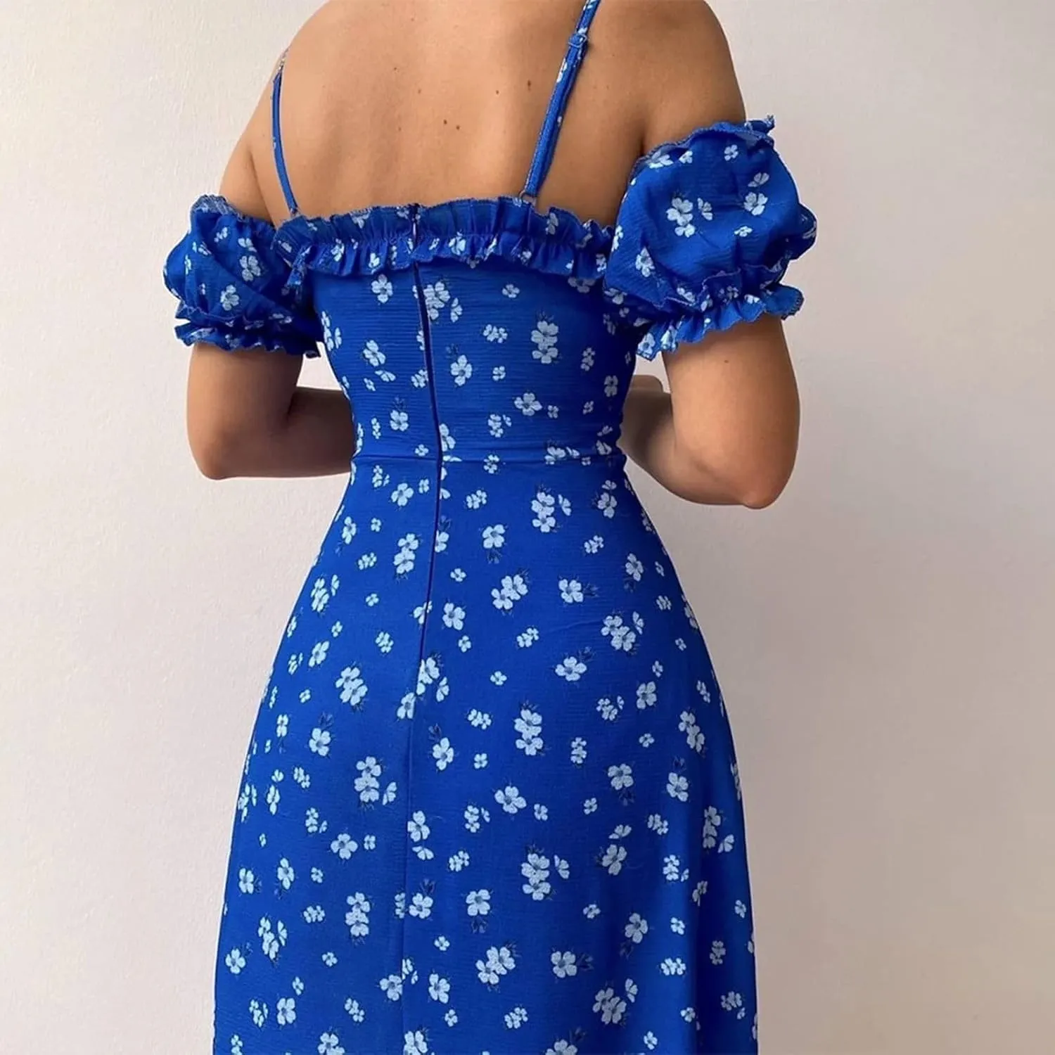 Floral Midi Corset Dress Boho Flowy Slit Lace Up Summer Dresses for Women Spaghetti Strap Dress Going Out Sundress