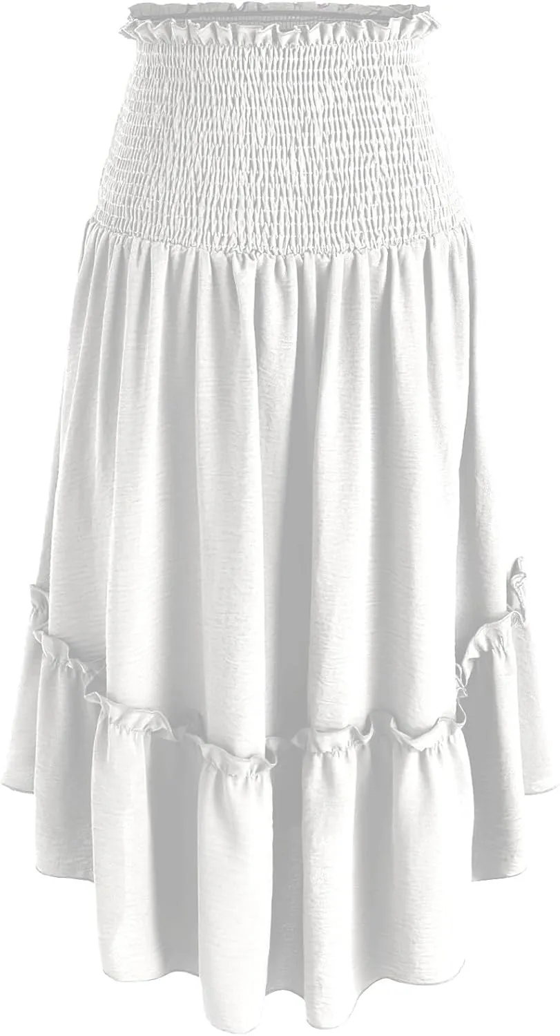 Flowy Skirts for Women Retro Victorian Gothic Skirt Dress Summer Causal Smocked Waist Tiered Pleated Ruffle Skirts