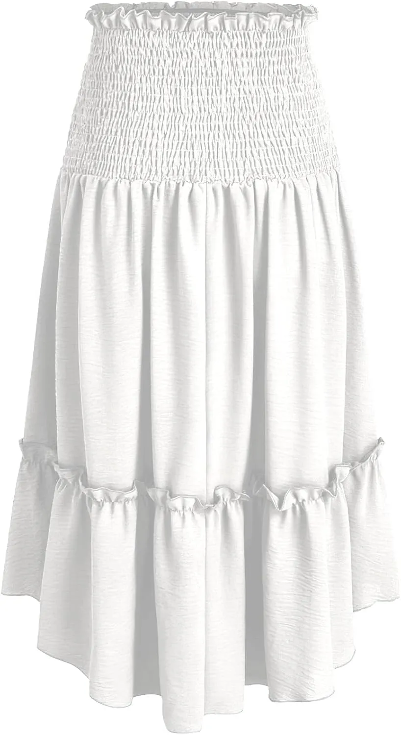 Flowy Skirts for Women Retro Victorian Gothic Skirt Dress Summer Causal Smocked Waist Tiered Pleated Ruffle Skirts