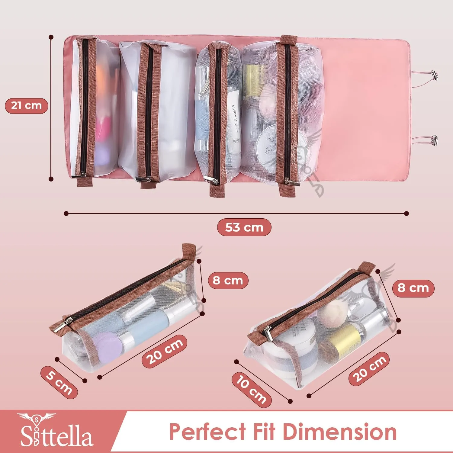 Foldable Hanging Cosmetic Storage Toiletry Bag for Women Travel, Pink, 1 Piece, Travel Accessories