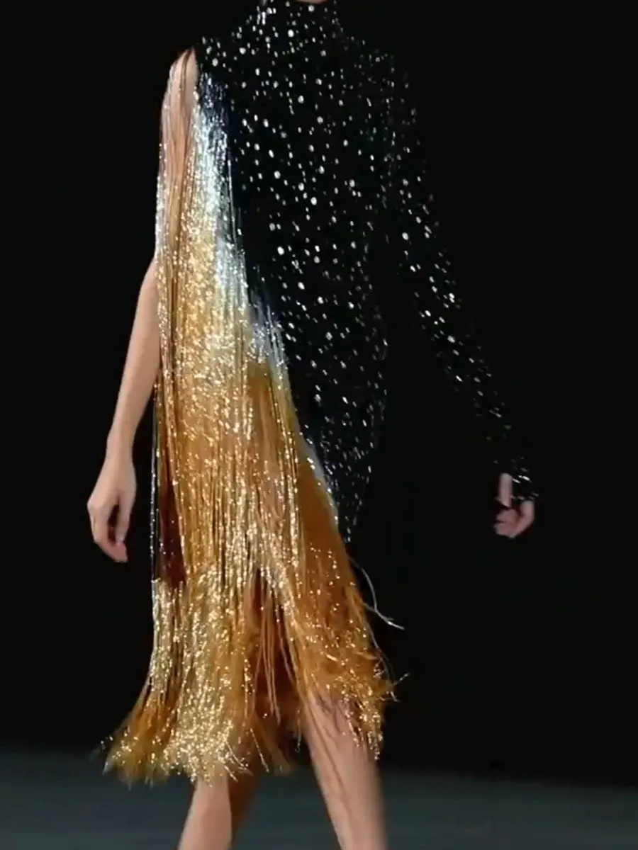 Fringe Elegant Evening Midi Dress