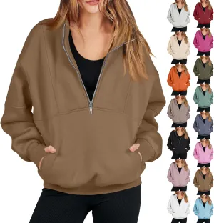 Funnel Neck Half Zip Sweatshirt Women Oversized Thumb Hole Fleece Pullover Lightweight Y2k Zip Up Comfy Hoodie