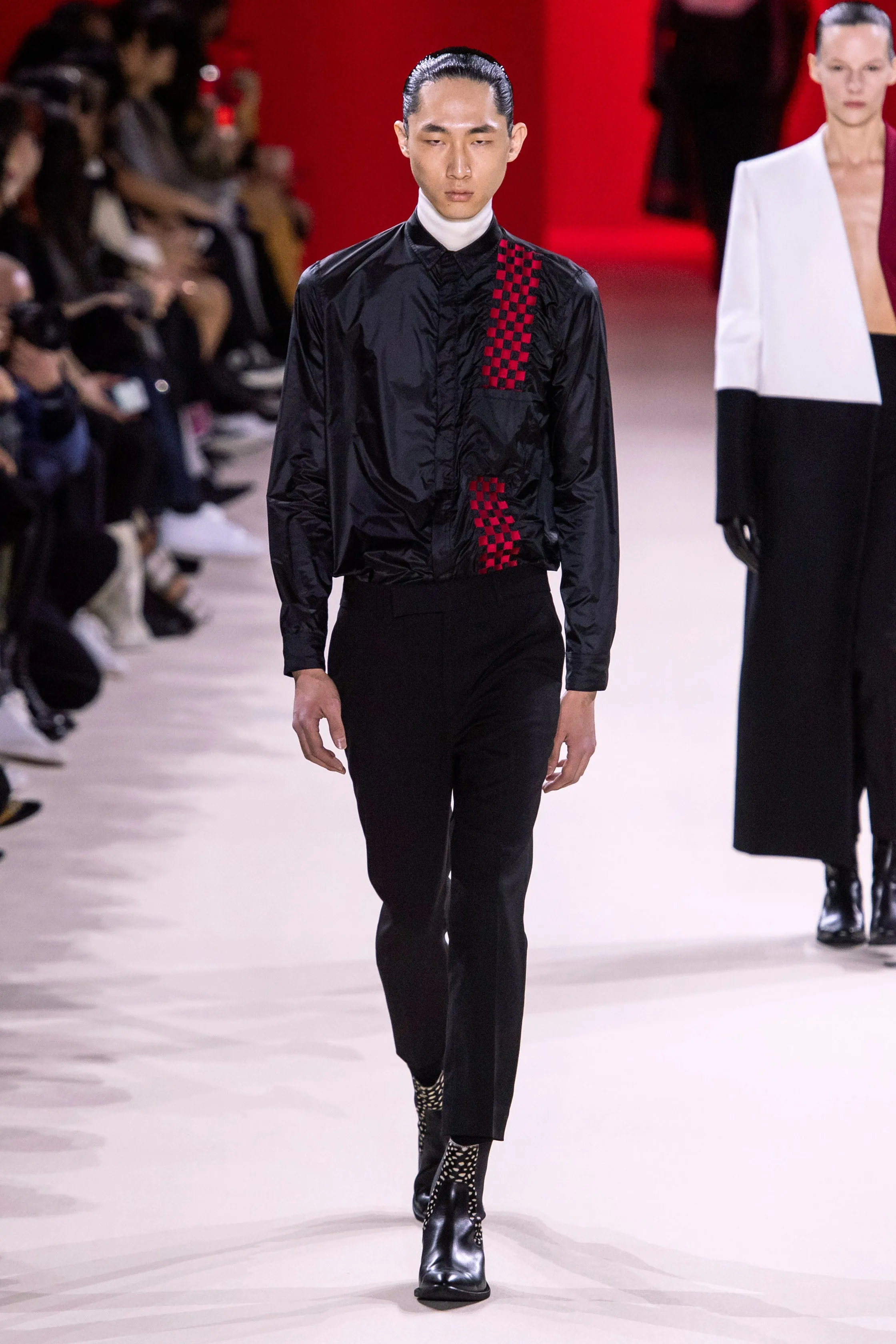 FW19 Red Checkered Embroidered Nylon Jacket