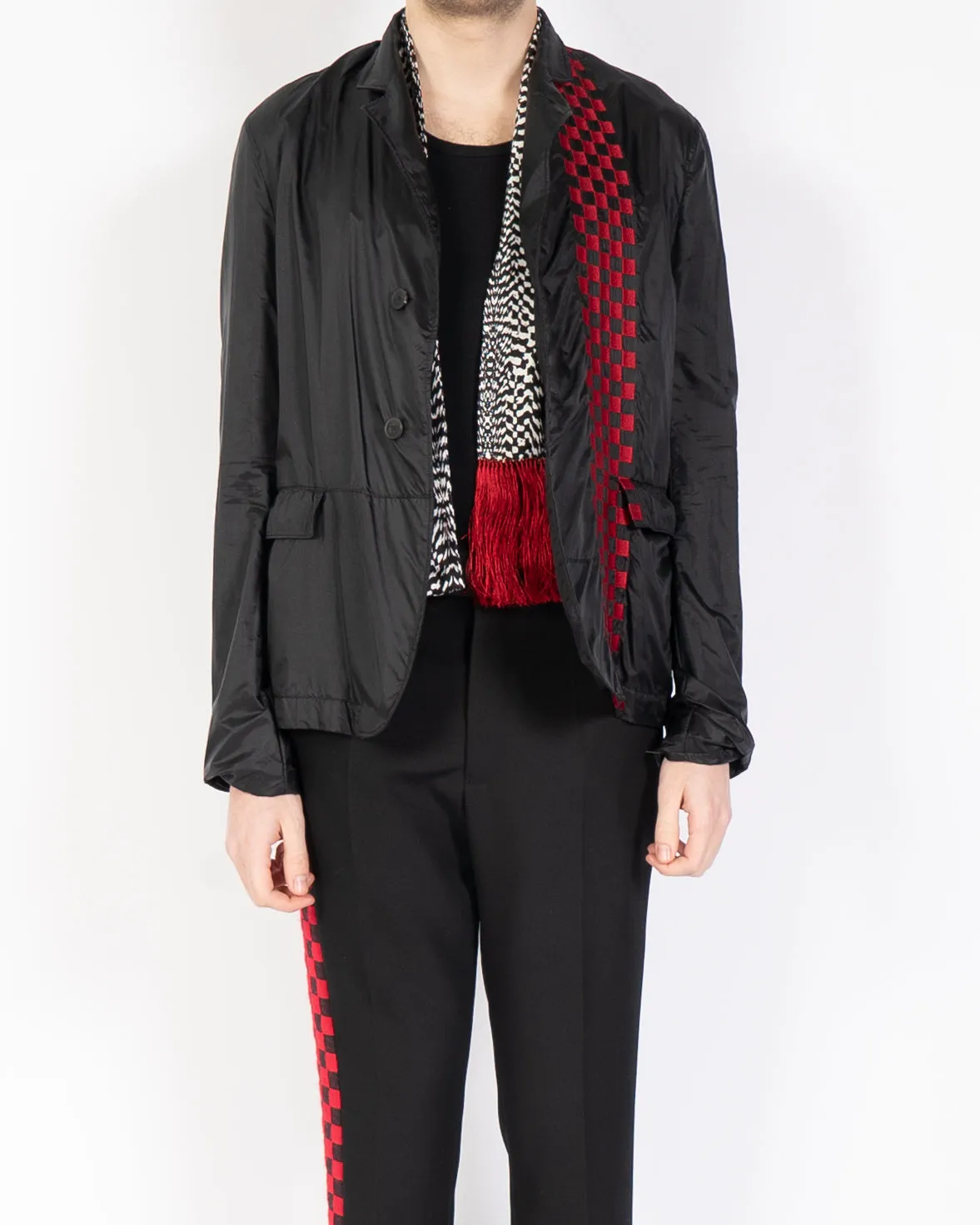 FW19 Red Checkered Embroidered Nylon Jacket