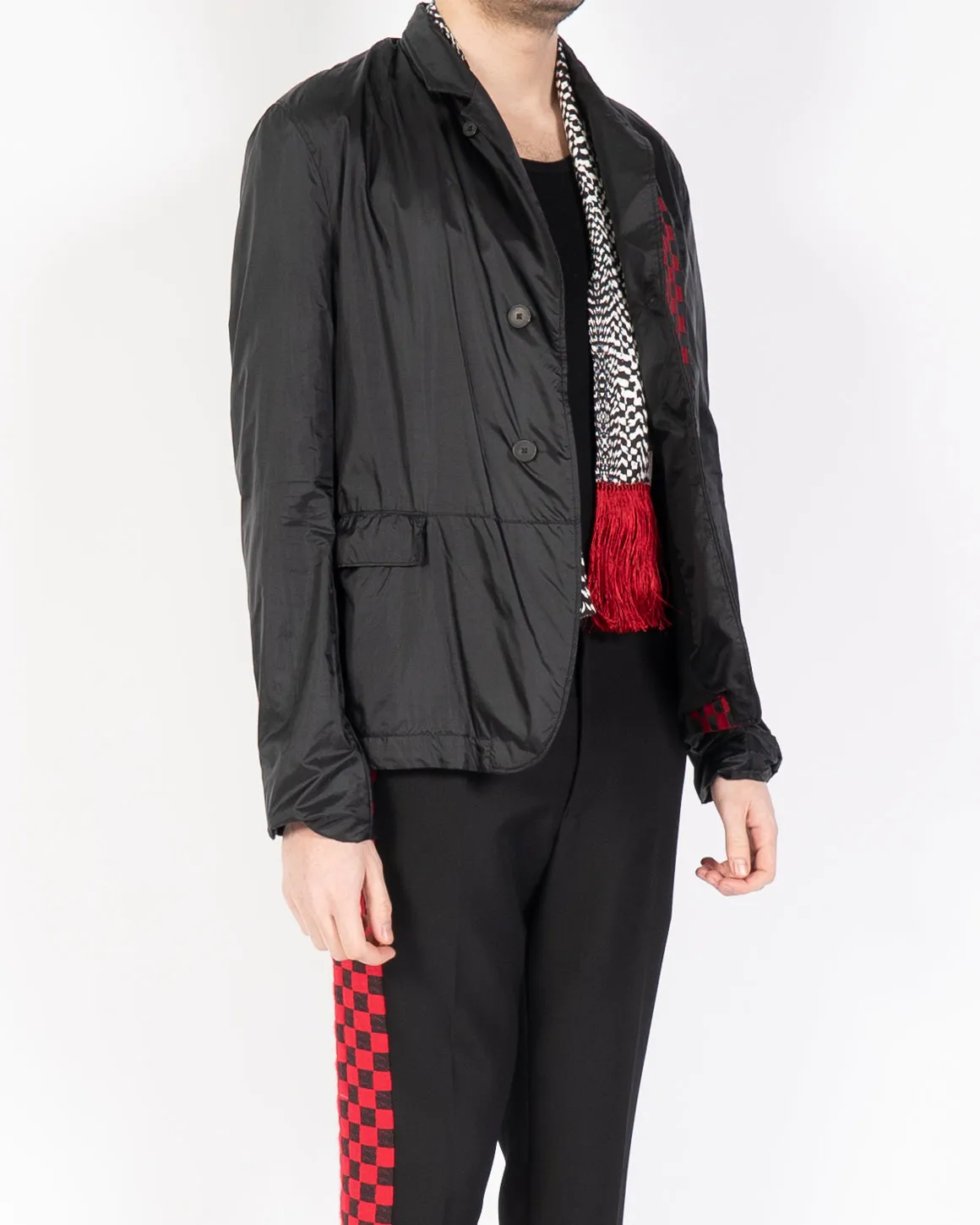 FW19 Red Checkered Embroidered Nylon Jacket