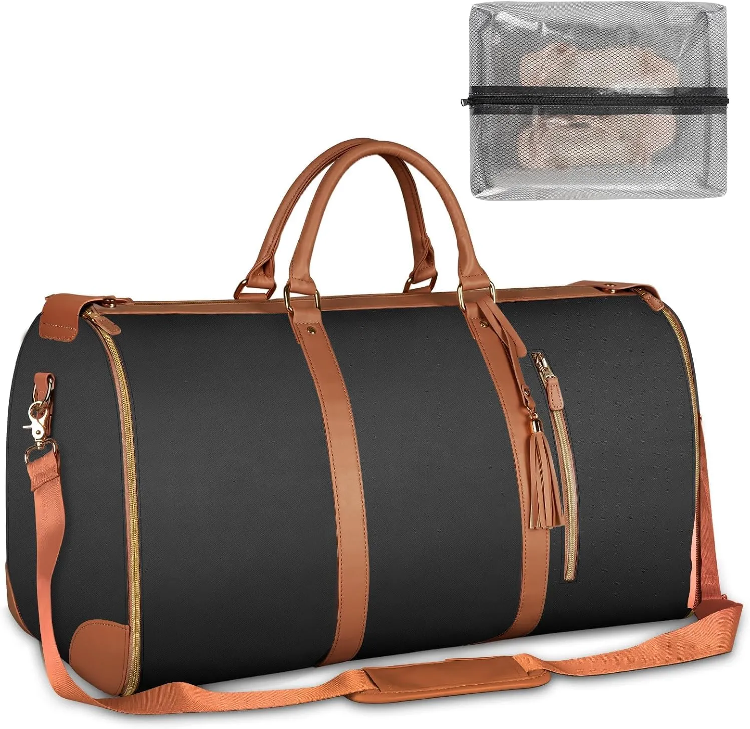 Garment Duffle for Travel, Convertible Carry On Suit Bag with Shoe Compartment, Water-Resistant Weekender Overnight Bag for Men and Women, Wrinkle-Free Business Trip Luggage (black)