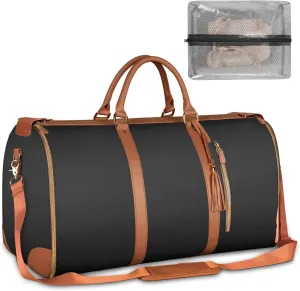 Garment Duffle for Travel, Convertible Carry On Suit Bag with Shoe Compartment, Water-Resistant Weekender Overnight Bag for Men and Women, Wrinkle-Free Business Trip Luggage (black)
