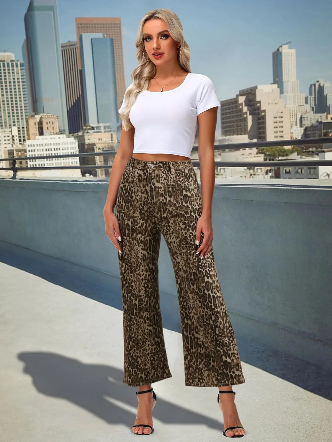 Genleck Women's Wide Leg Jeans  Trendy Cropped Loose Jeans High Waisted Stretchy Capri Denim Pants Baggy Trousers 2024