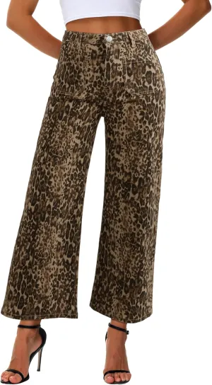 Genleck Women's Wide Leg Jeans  Trendy Cropped Loose Jeans High Waisted Stretchy Capri Denim Pants Baggy Trousers 2024