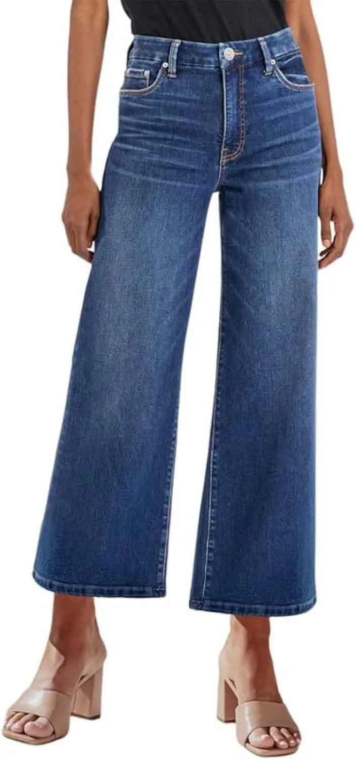Genleck Women's Wide Leg Jeans  Trendy Cropped Loose Jeans High Waisted Stretchy Capri Denim Pants Baggy Trousers 2024
