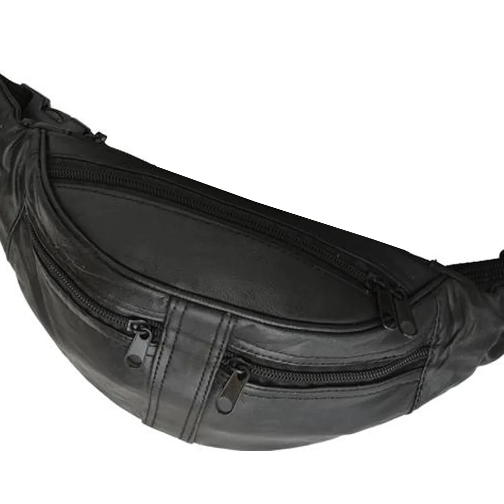Genuine Leather Black Fanny Pack Waist Bag Hip Belt Pouch Travel Purse Men Women