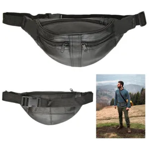 Genuine Leather Black Fanny Pack Waist Bag Hip Belt Pouch Travel Purse Men Women