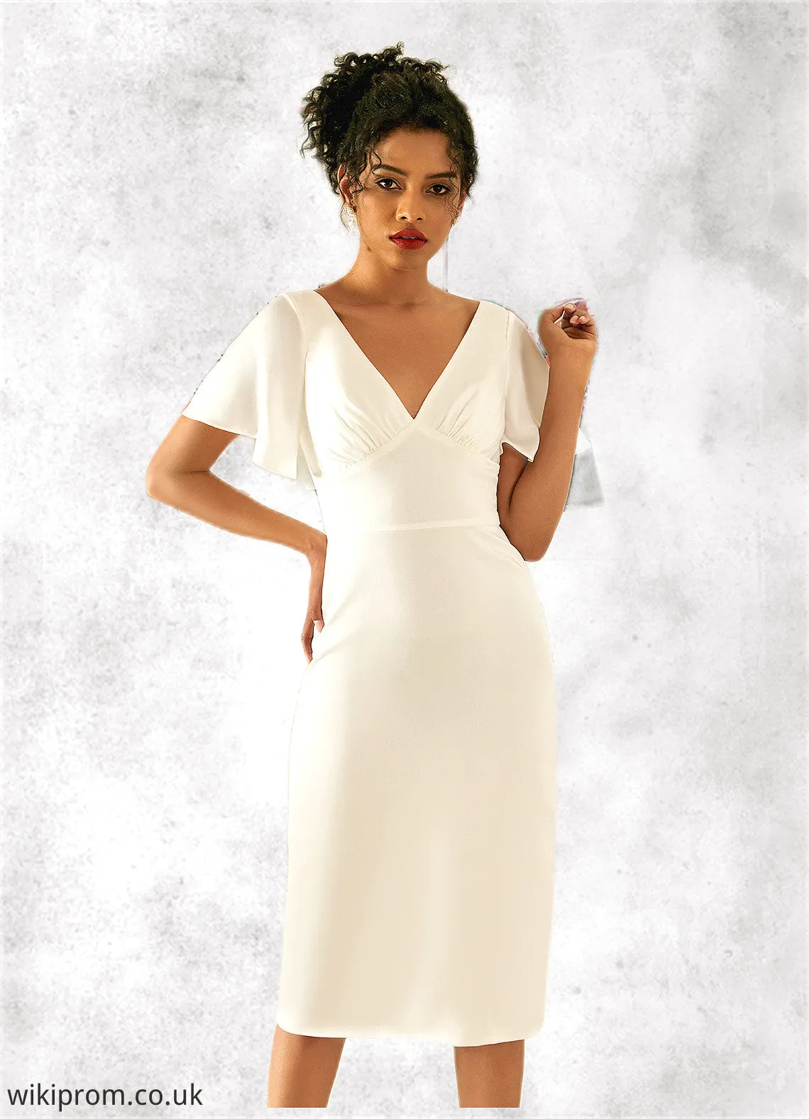 Gill V-Neck Elegant Bodycon Cotton Blends Midi Dresses SWKP0022356